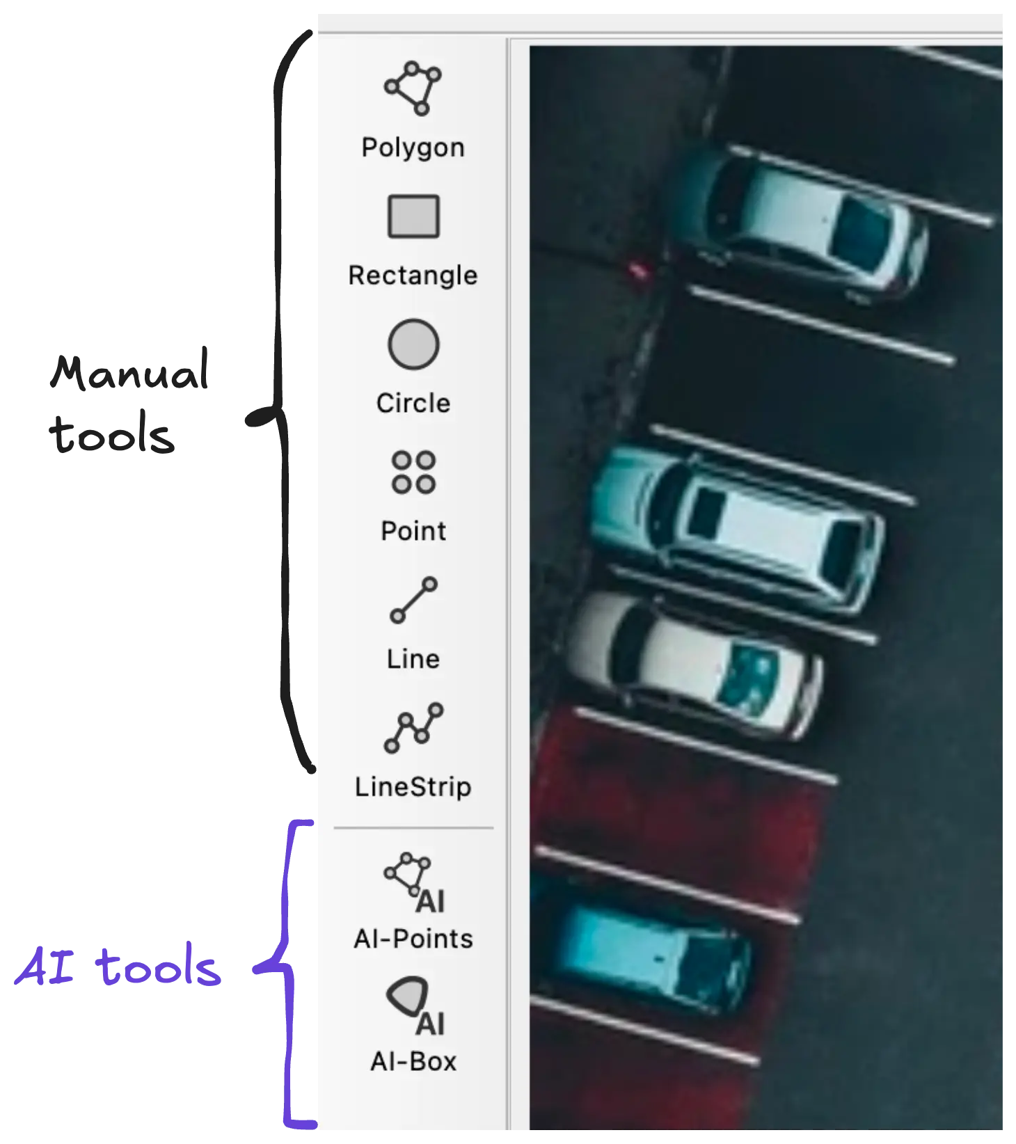 LabelMe v6.1 unified AI toolbar with AI-Points and AI-Box buttons and a separator between manual and AI tools